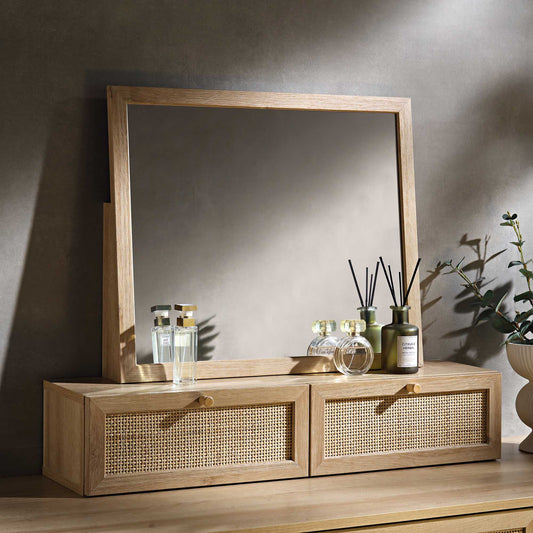 Miroir de courtoisie en rotin tressé Frances, naturel