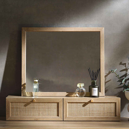 Miroir de courtoisie en rotin tressé Frances, naturel