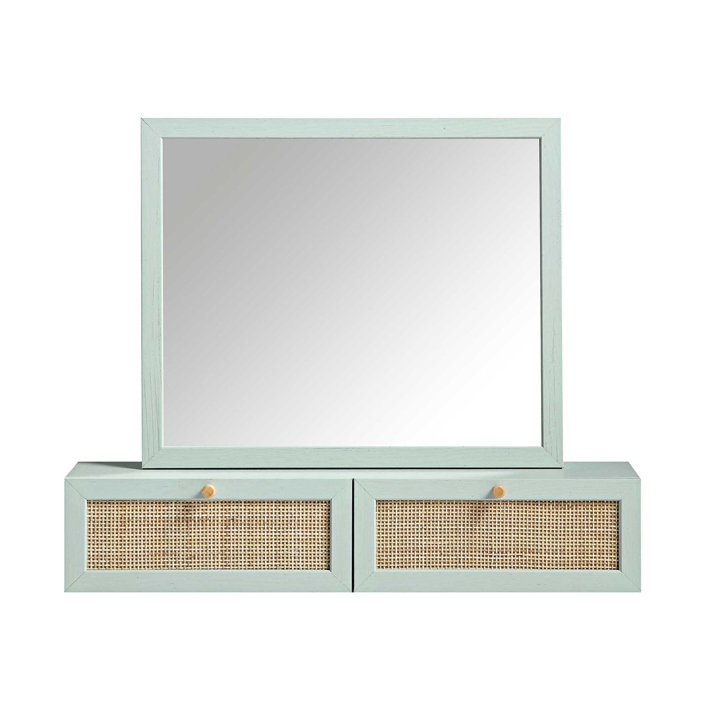 Miroir de courtoisie en rotin tressé Frances, menthe