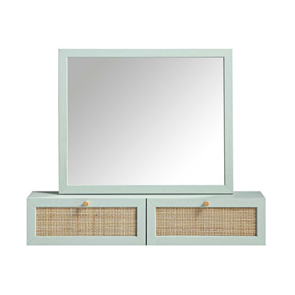 Miroir de courtoisie en rotin tressé Frances, menthe
