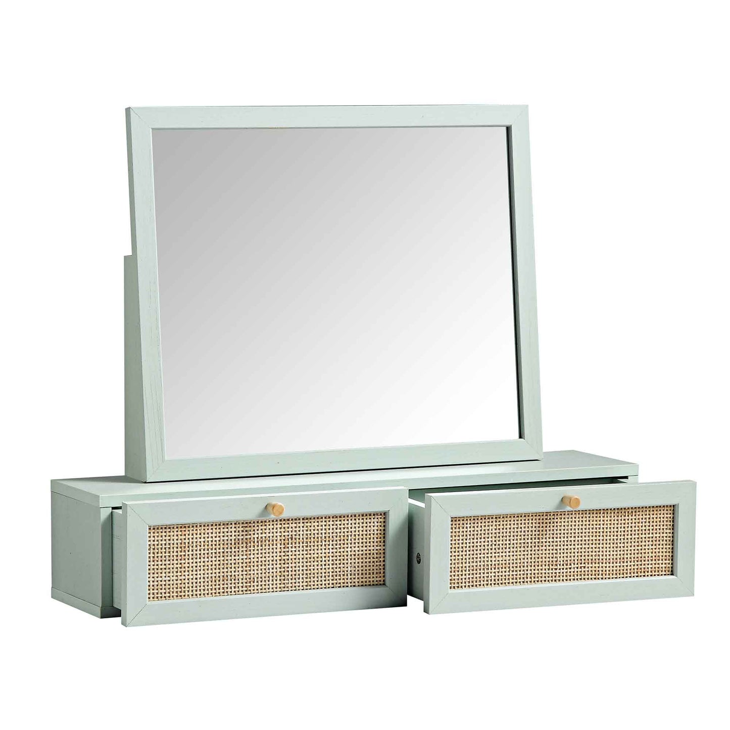 Miroir de courtoisie en rotin tressé Frances, menthe