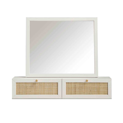 Miroir de courtoisie en rotin tressé Frances, blanc