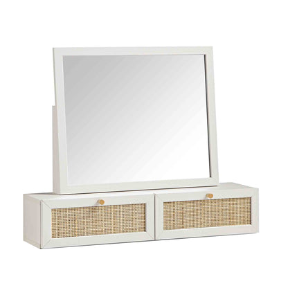 Miroir de courtoisie en rotin tressé Frances, blanc