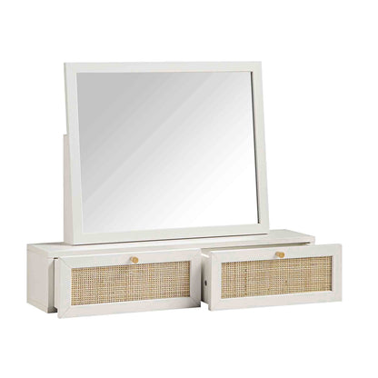 Miroir de courtoisie en rotin tressé Frances, blanc