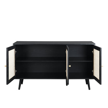 Buffet 3 portes en rotin tressé Frances noir