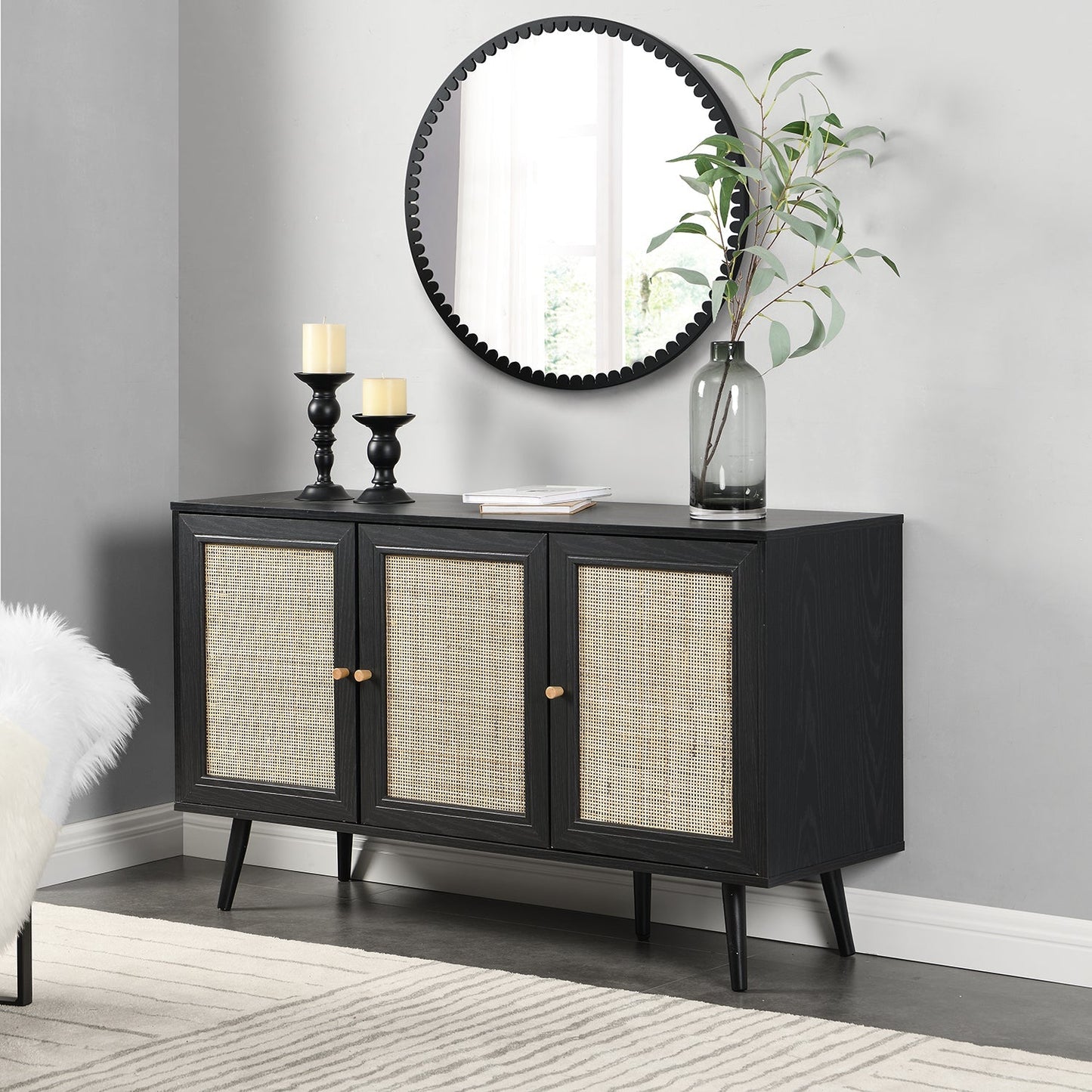 Buffet 3 portes en rotin tressé Frances noir