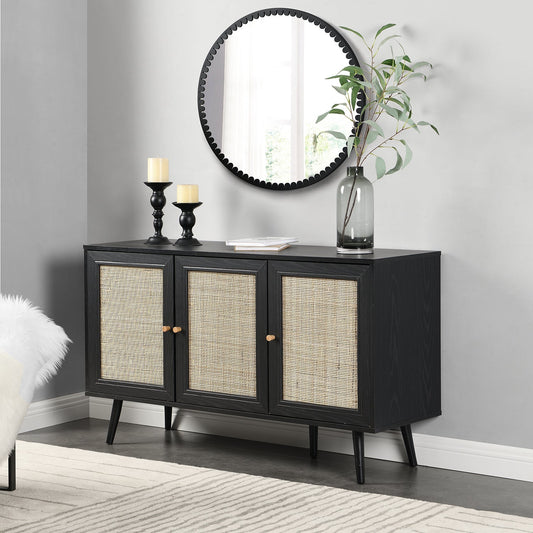 Buffet 3 portes en rotin tressé Frances noir