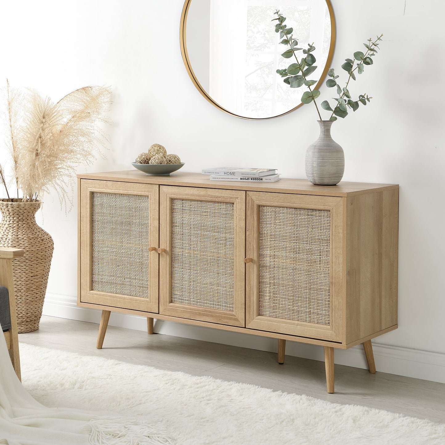 Buffet 3 portes en rotin tressé Frances, naturel