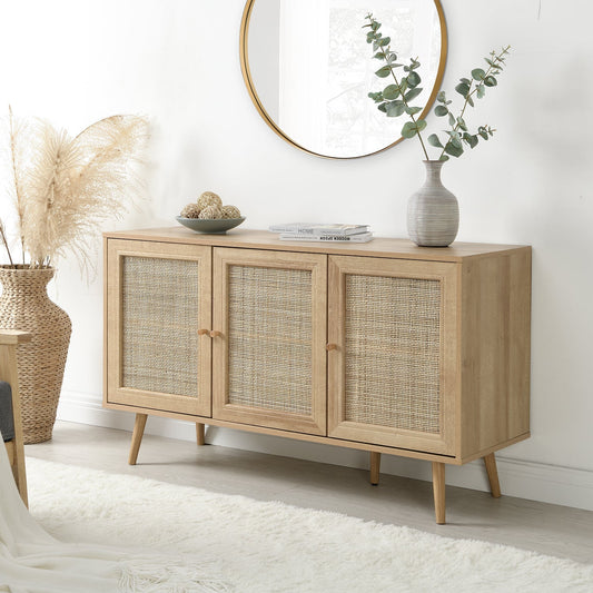 Buffet 3 portes en rotin tressé Frances, naturel