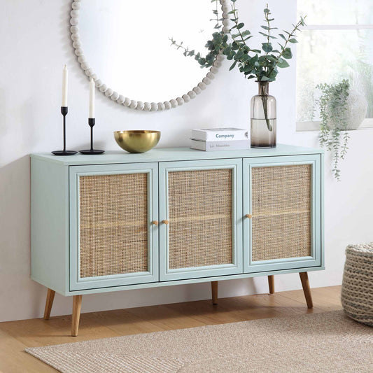 Buffet 3 portes en rotin tressé Frances, menthe