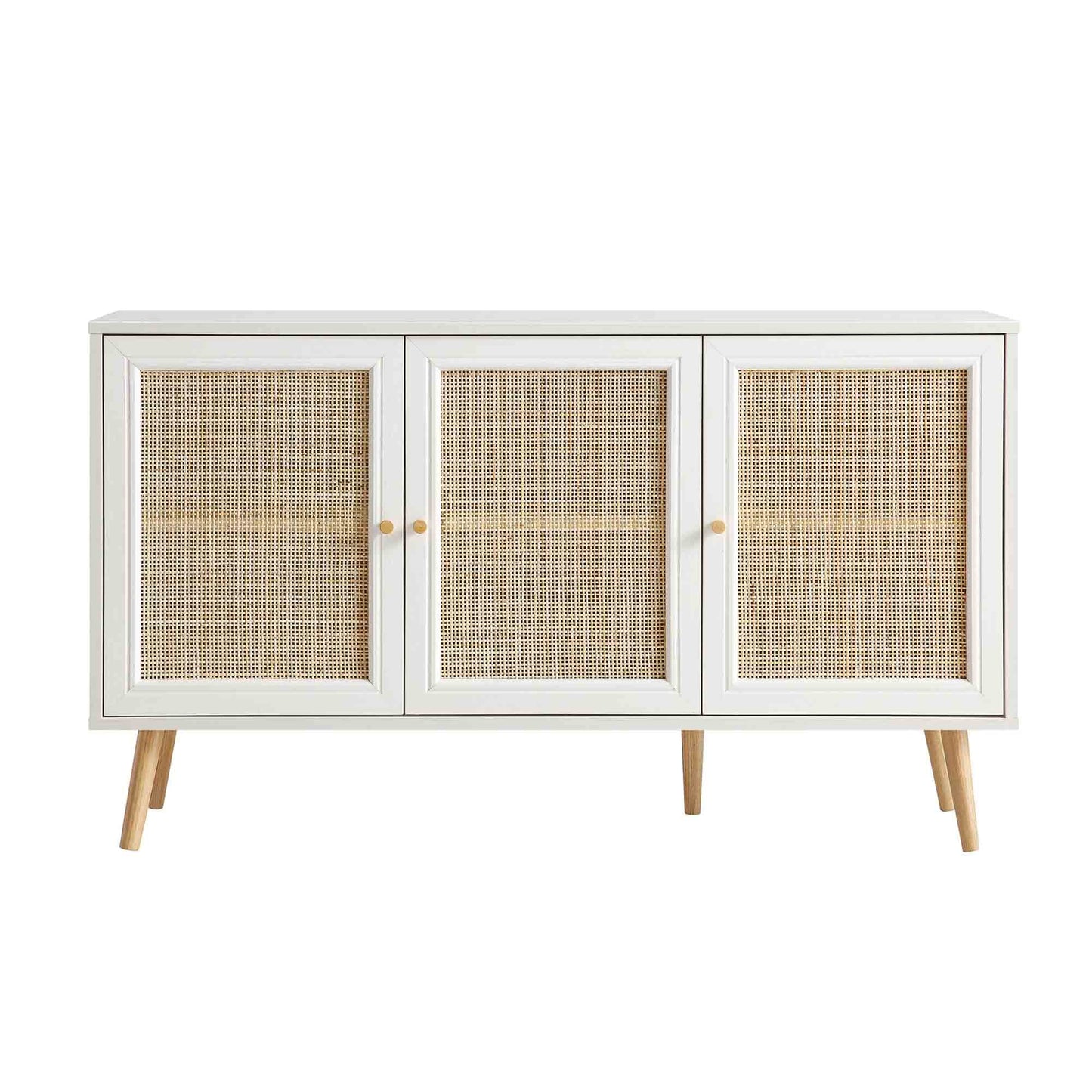 Buffet 3 portes en rotin tressé Frances, blanc