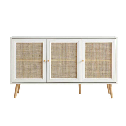 Buffet 3 portes en rotin tressé Frances, blanc