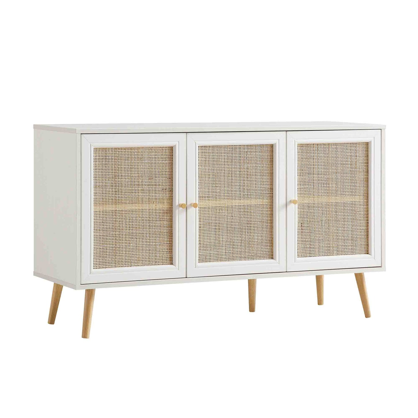 Buffet 3 portes en rotin tressé Frances, blanc