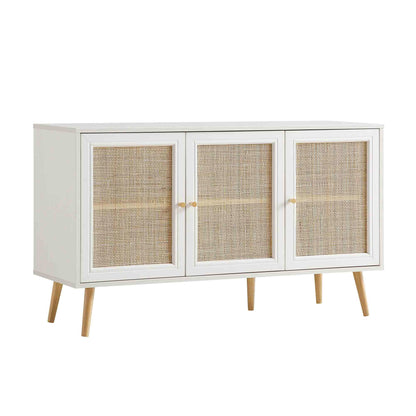 Buffet 3 portes en rotin tressé Frances, blanc