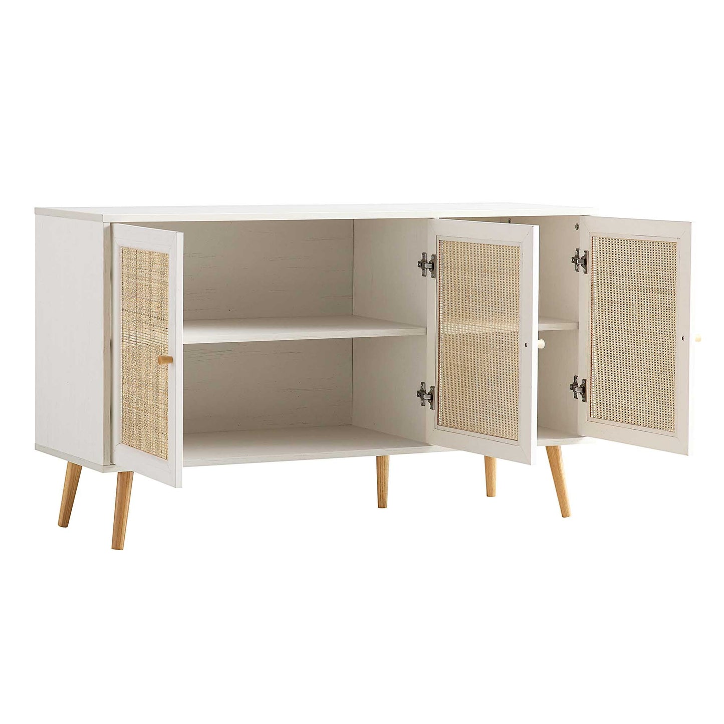 Buffet 3 portes en rotin tressé Frances, blanc