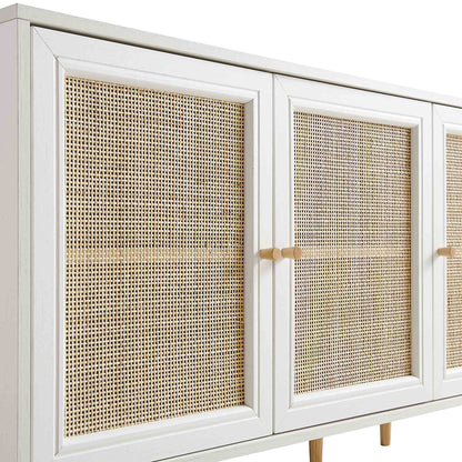 Buffet 3 portes en rotin tressé Frances, blanc