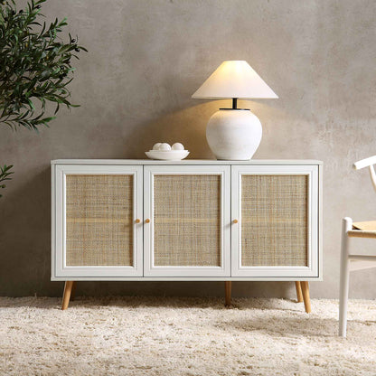 Buffet 3 portes en rotin tressé Frances, blanc