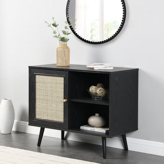 Armoire 1 porte en rotin tressé Frances, noire