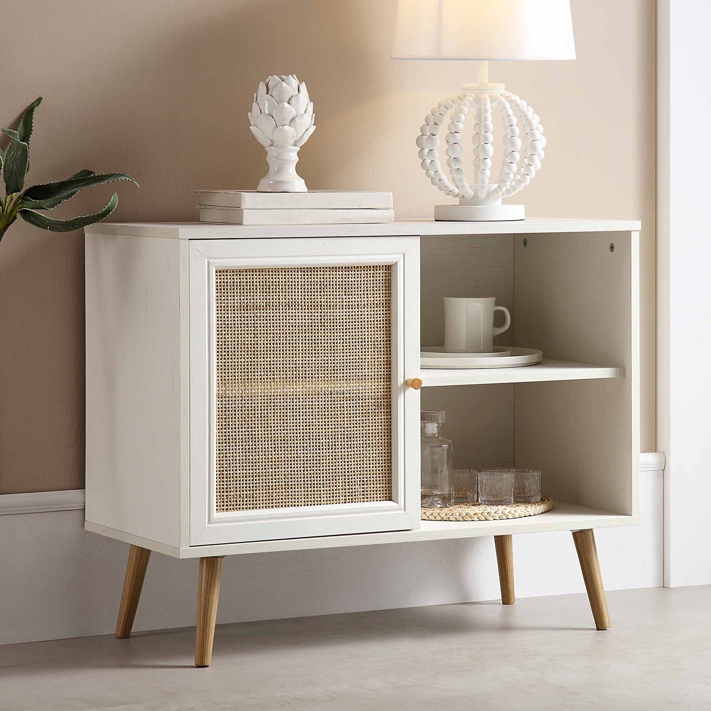 Armoire 1 porte en rotin tressé Frances, blanche