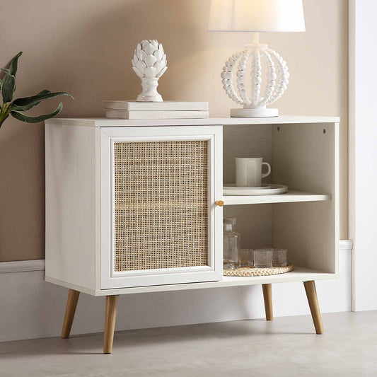Armoire 1 porte en rotin tressé Frances, blanche