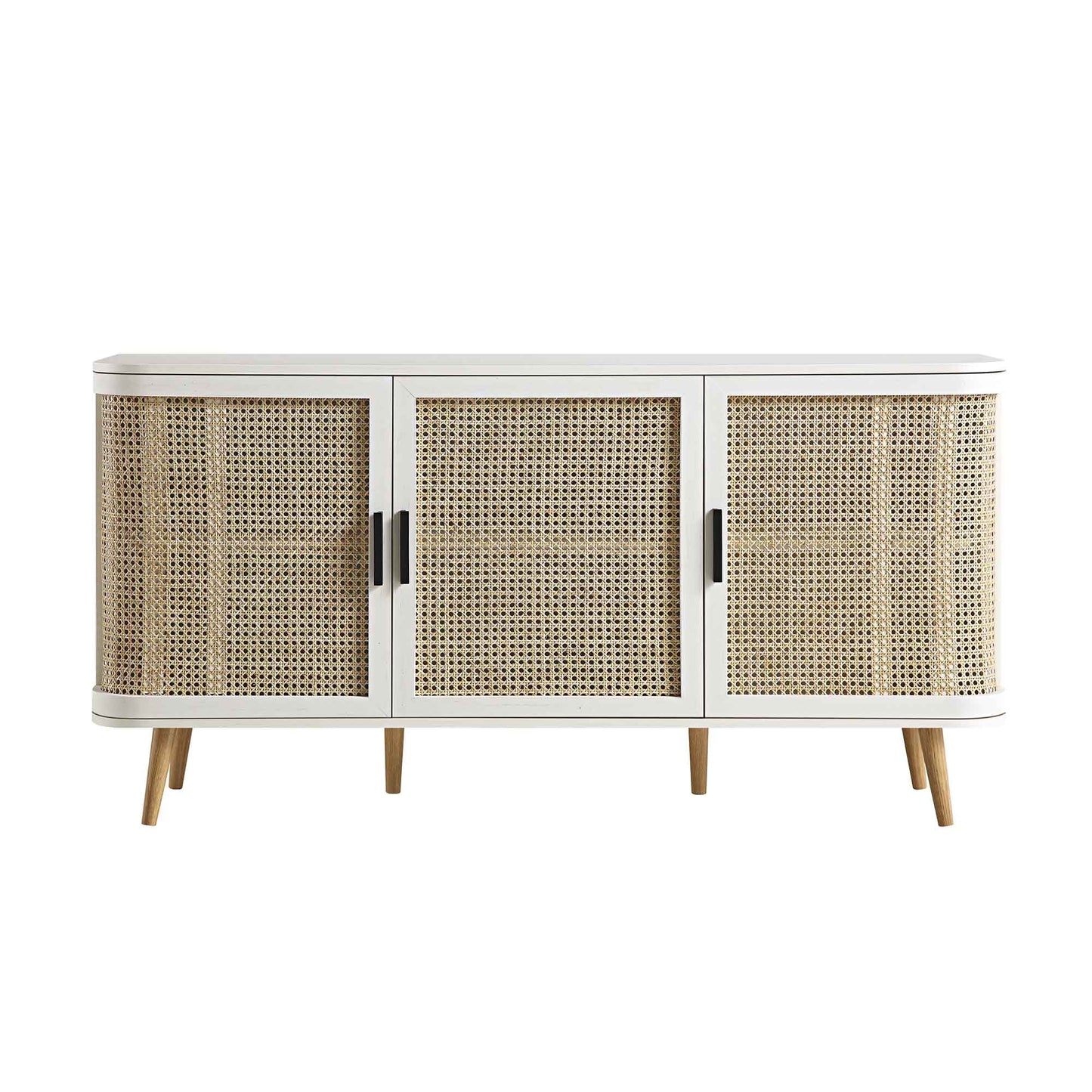 Grand buffet 3 portes en rotin courbé Izzy, blanc