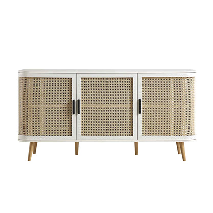 Grand buffet 3 portes en rotin courbé Izzy, blanc