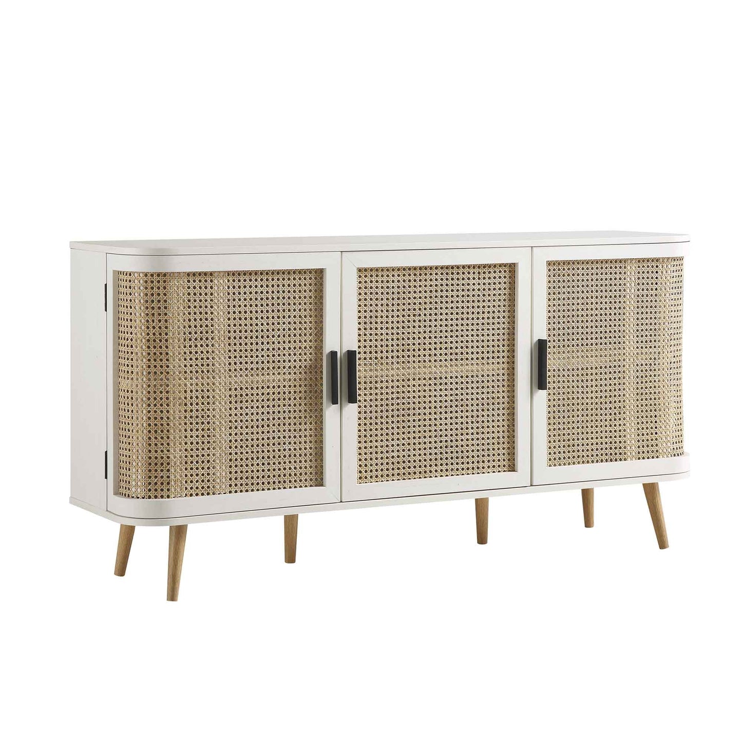 Grand buffet 3 portes en rotin courbé Izzy, blanc