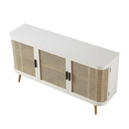 Grand buffet 3 portes en rotin courbé Izzy, blanc