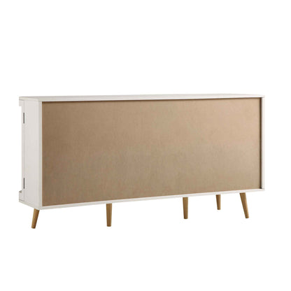 Grand buffet 3 portes en rotin courbé Izzy, blanc
