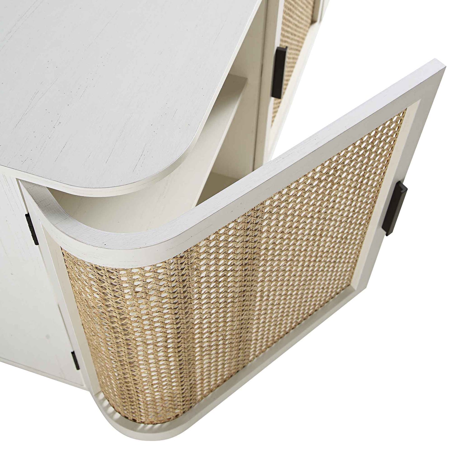 Grand buffet 3 portes en rotin courbé Izzy, blanc