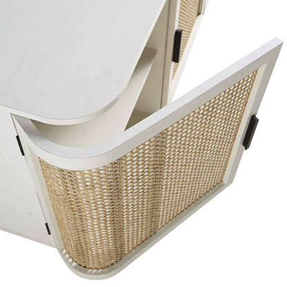 Grand buffet 3 portes en rotin courbé Izzy, blanc