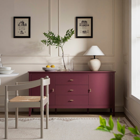 Buffet large Oakham avec tiroirs, cerisier sauvage