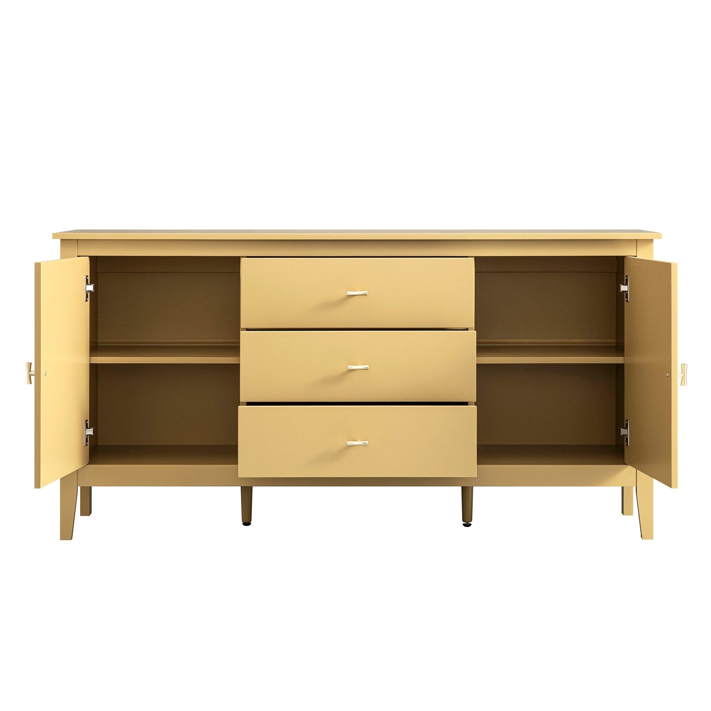Buffet large Oakham avec tiroirs, rotin jaune