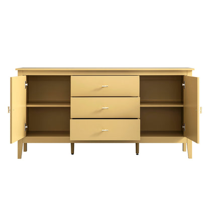 Buffet large Oakham avec tiroirs, rotin jaune