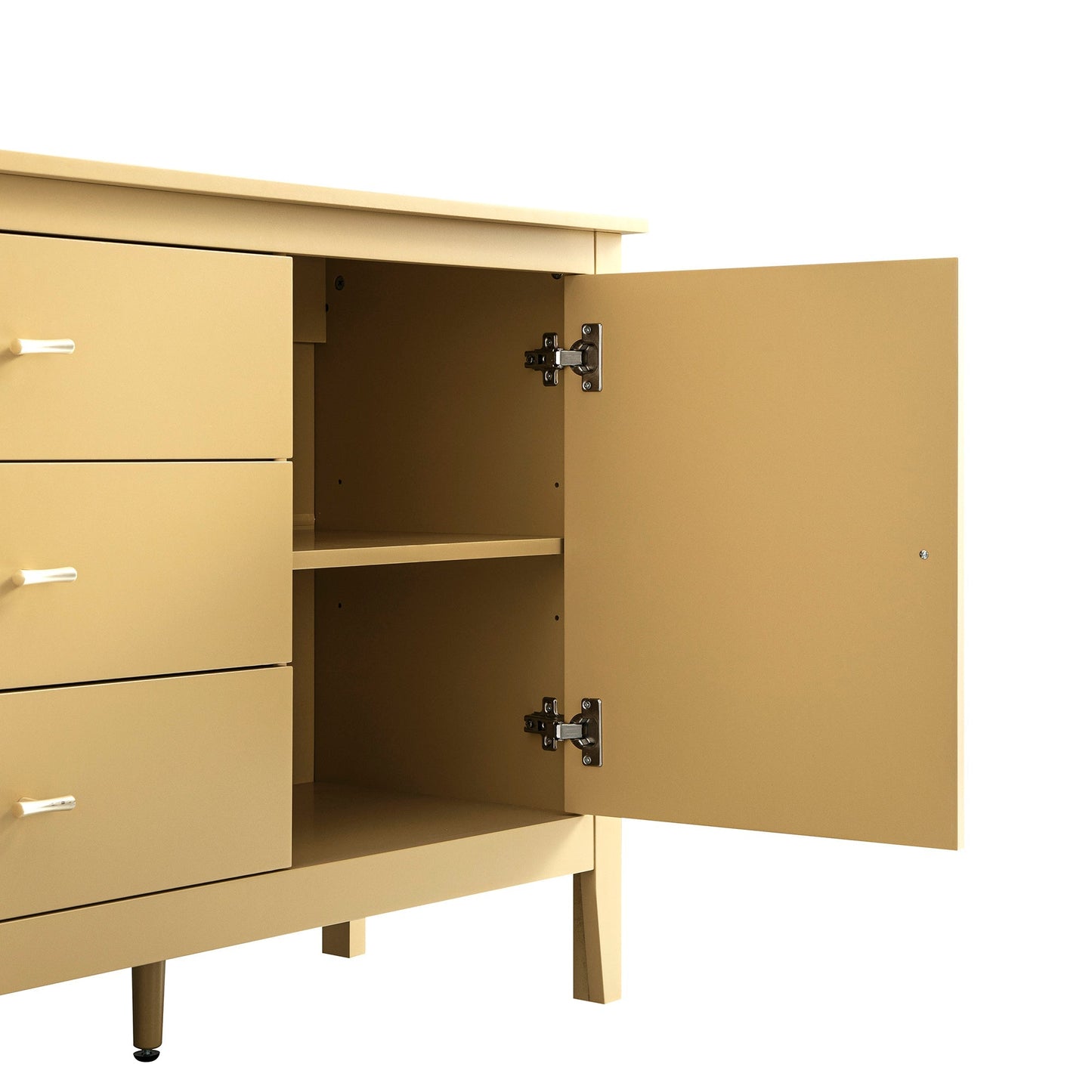Buffet large Oakham avec tiroirs, rotin jaune