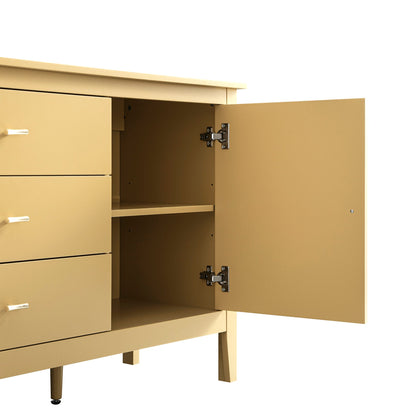 Buffet large Oakham avec tiroirs, rotin jaune