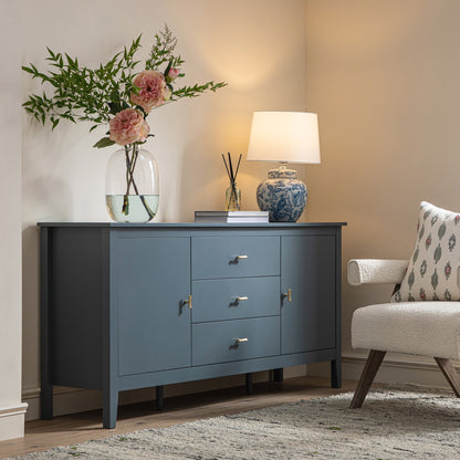 Buffet large Oakham avec tiroirs, bleu orage