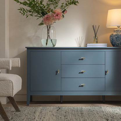 Buffet large Oakham avec tiroirs, bleu orage