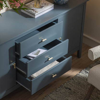 Buffet large Oakham avec tiroirs, bleu orage