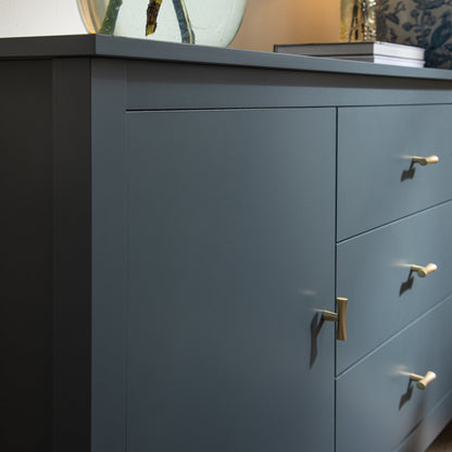 Buffet large Oakham avec tiroirs, bleu orage