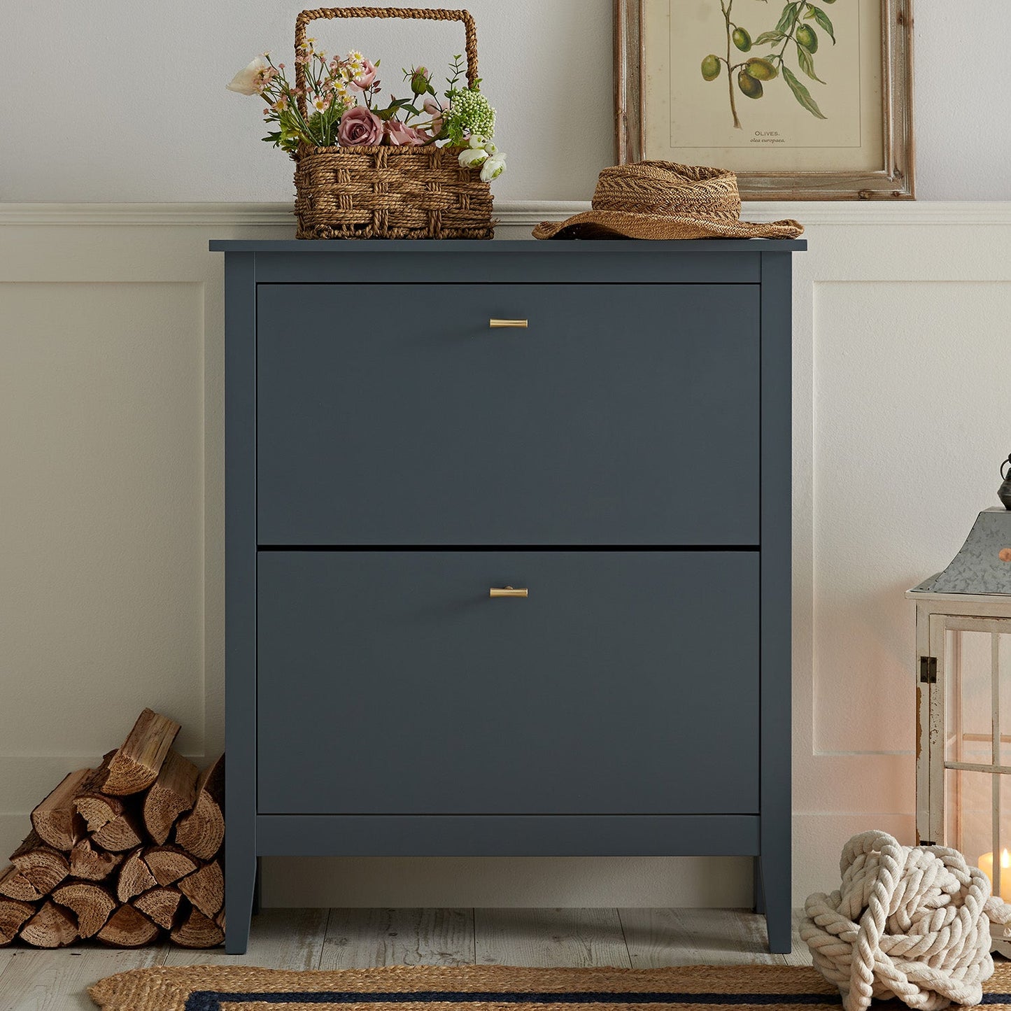 Meuble à chaussures à 2 niveaux Oakham, bleu orageux