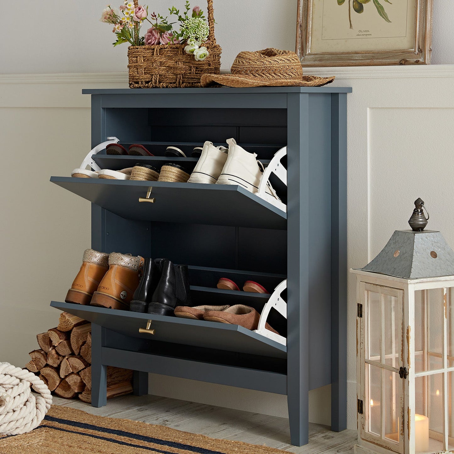 Meuble à chaussures à 2 niveaux Oakham, bleu orageux