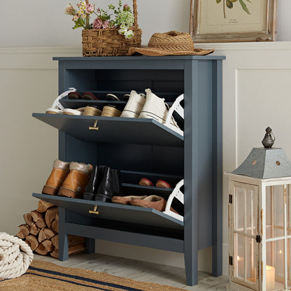 Meuble à chaussures à 2 niveaux Oakham, bleu orageux