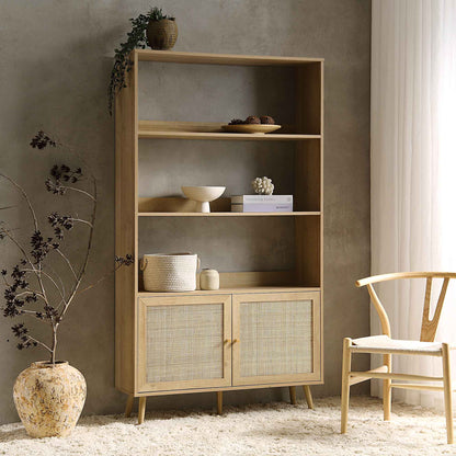 Bibliothèque en rotin tressé Frances avec portes, naturel