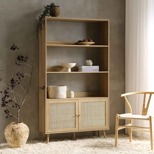 Bibliothèque en rotin tressé Frances avec portes, naturel