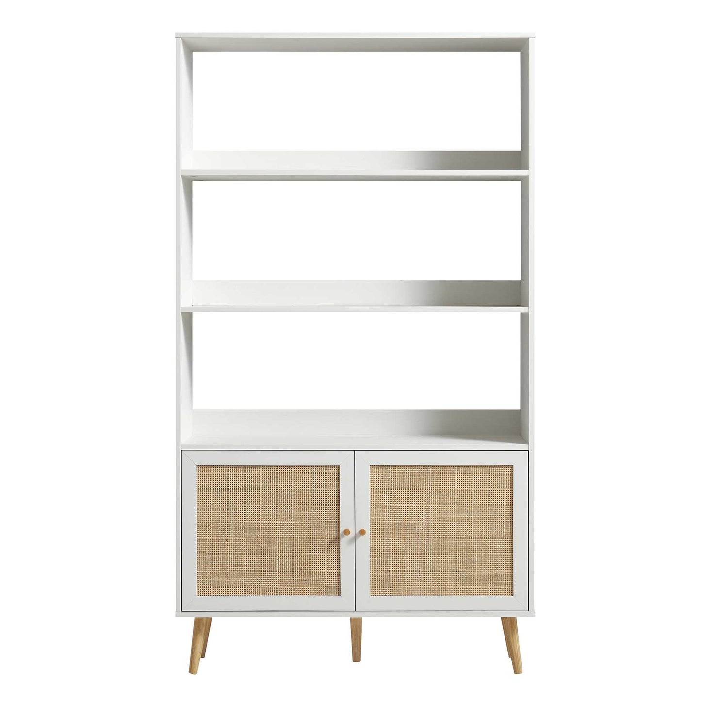 Bibliothèque en rotin tressé Frances avec portes, blanc