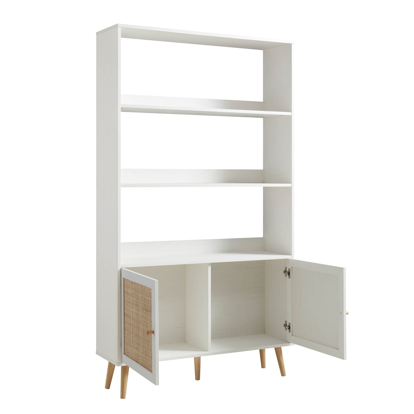 Bibliothèque en rotin tressé Frances avec portes, blanc