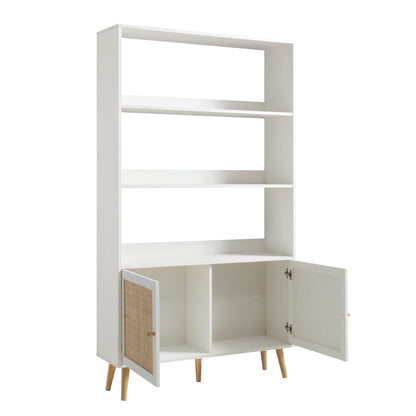 Bibliothèque en rotin tressé Frances avec portes, blanc