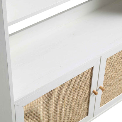 Bibliothèque en rotin tressé Frances avec portes, blanc