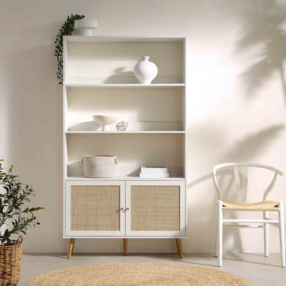 Bibliothèque en rotin tressé Frances avec portes, blanc